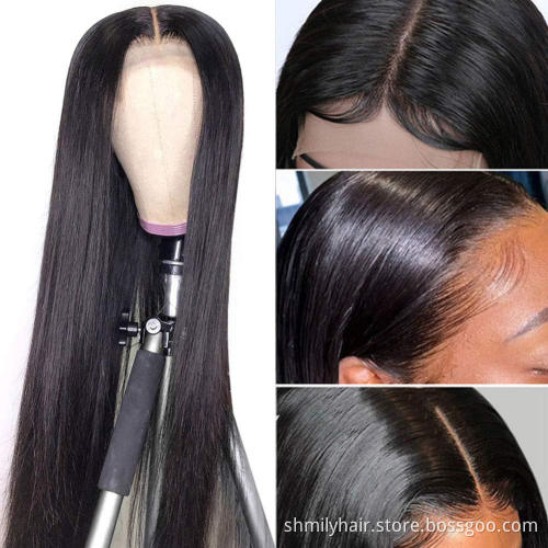 Natural Color Brazilian Straight Lace Front Human Hair Closure Wig For Black Women Virgin Cuticle Aligned 4X4 Lace Closure Wig